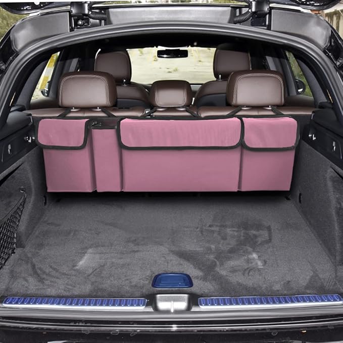 Car Trunk Organizer, Backseat Hanging Large Storage with Adjustable Straps, Waterproof Collapsible Cargo Bag with 4 Pockets, Sturdy Space Saver Frees Trunk Floor for SUV, Truck, MPV