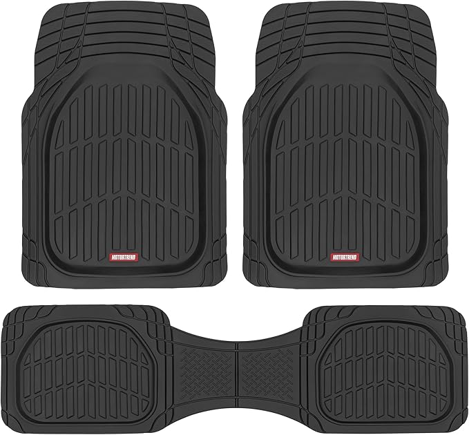 FlexTough Floor Mats for Cars, Black Deep Dish All-Weather Car Mats, Waterproof Trim-to Fit Automotive Floor Mats for Cars Trucks SUV, Universal Floor Liner Car Accessories