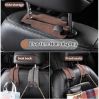Coozyland Car Hooks, Coozy Land Metal Multi-Function Leather Car Headrest Hooks, Universal Double Hook Car Seat Back Storage Hooks for Wallets, Handbags, Bottles, Trash Bags, etc(Black 4-Pack)