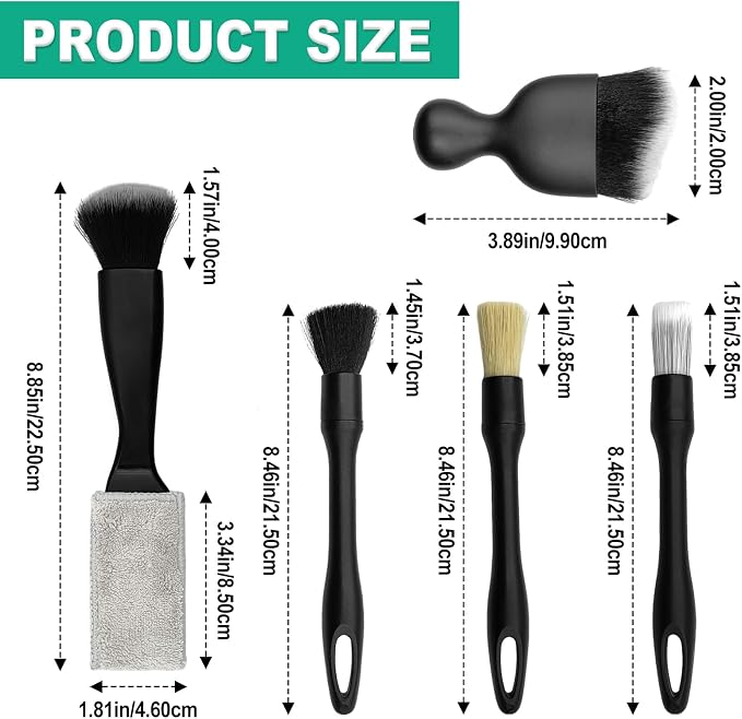 Car Detailing Cleaning Kit, 6PCS Auto Interior Cleaning Tools with Boars Hair Detail Brushes, Cleaning Gel, Double-Head Vent Brush for Car Truck SUV Interior Care