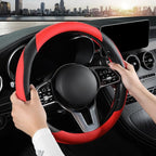 Car Steering Wheel Cover, Leather Steering Wheel Cover,Universal 15 inch Anti-Slip Comfortable Steering Wheel Covers Men Women (Red)