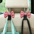 2PCS Car Seat Headrest Hooks, Cute Bow Vehicle Backseat Storage Hanger for Handbag Umbrella Coat, Auto Seat Back Hook Holder Organizer Decor, Universal for Vehicles (Small Red Houndstooth)