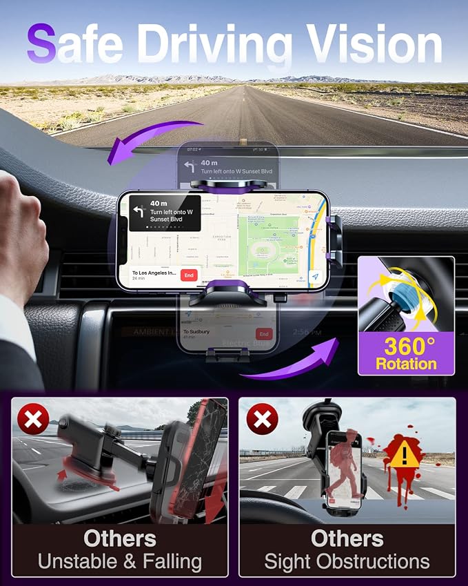 Phone Holders for Your Car Ultimate Military-Grade Car Phone Holder Mount【Patent & Safety Certs】 Upgraded Shockproof Truck Air Vent Phone Mount for iPhone 17 Pro Max 16 Samsung Android,Purple