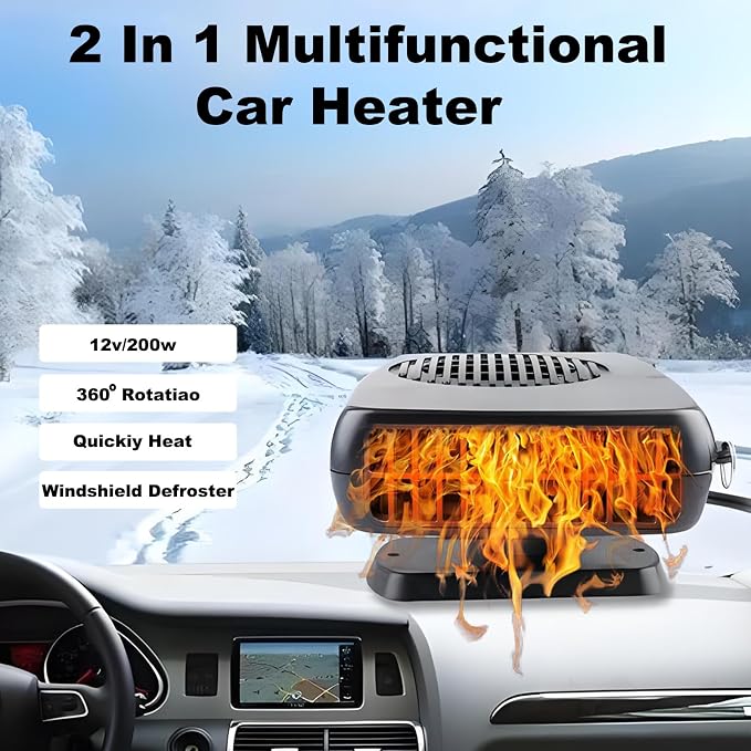 Portable Car Heaters for Vehicle,12V Car Heater that Plugs into Cigarette Lighter,360° Rotatable Windshield Defroster 200W Fast Heating in 60s Portable Heater for Car,RV,SUV