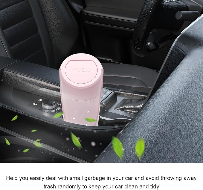 Car Trash Can with Lid, Mini Car Garbage Bin Leakproof Cup Holder Trash Can, Multipurpose Organizer Door Pocket Trash Cup Fits Auto Home Office, Universal Garbage Can (Pink)