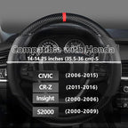 Customized Auto Car Steering Wheel Cover for Honda Civic, CR-Z, Insight, S2000, Small Size 14" - 14.25" Outer Diameter, Carbon Fiber, Black