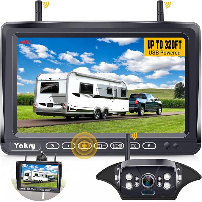 RV Backup Camera Wireless Plug and Play: Pre-Wired for Furrion System Recording Wide View Rear View Camera Clear Night Vision HD 1080P 7'' Touch Key Monitor for Trailer Camper Motorhome Y27-N
