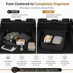 Car Trunk Organizer, Foldable Cargo Storage Box with Hook-and-Loop Lid, Suede & Faux Leather Trunk Organizer for SUV Sedan Truck, Adjustable Divider, Handles, Black, 19.7inches