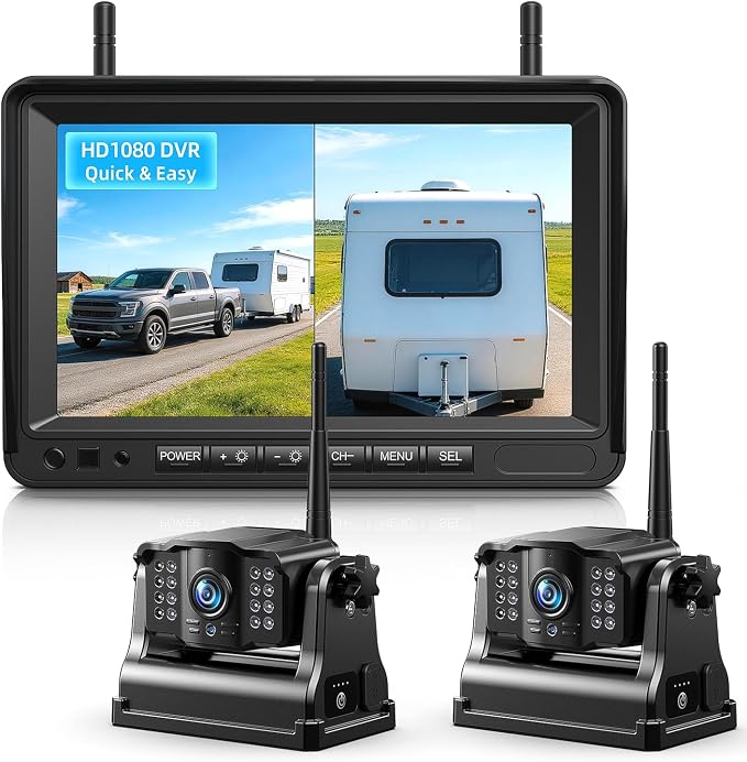 Dual Magnetic Wireless Backup Cameras - HD1080P 7” DVR Monitor, Stable Signal for RV/Trailer/Truck/Tractor/Camper/Hitch/Travel, 1-Min Install-Free, Clear Night Vision Back Up Camera (ACT702)