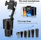 Cup Holder Phone Mount for Car, 2-in-1 Cup Holder Expander with Phone Mount, Universal Adjustable Phone Holder Mount, Long Arm & 360° Rotation for All Smartphones
