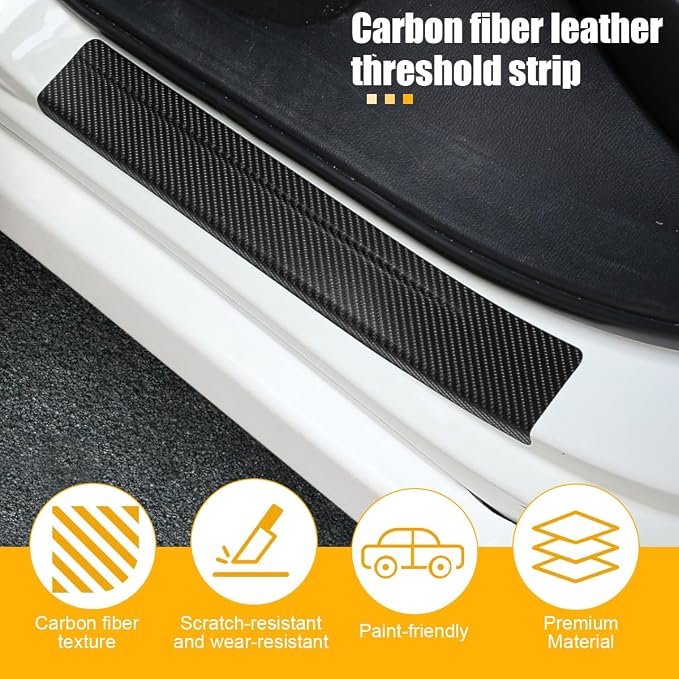 4PCS Car Door Sill Protector, 3D Carbon Fiber Vehicle Entry Edge Guard Trim, Anti-Scratch Automotive Threshold Sill Cover Strips Accessories, Universal for SUV, Sedan, Truck (Black)