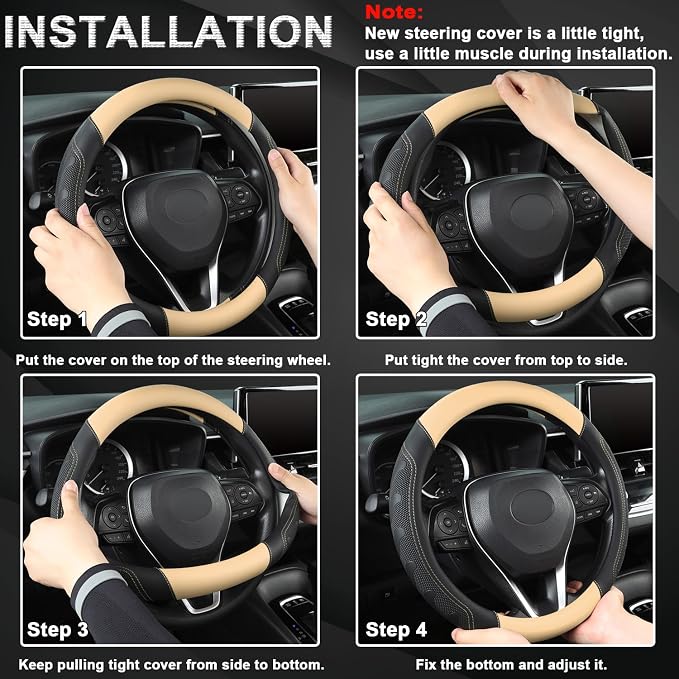Car Steering Wheel Cover for Toyota RAV4,Camry,Highlander,Corolla,Prius,Tacoma,Standard Size - Black+Beige