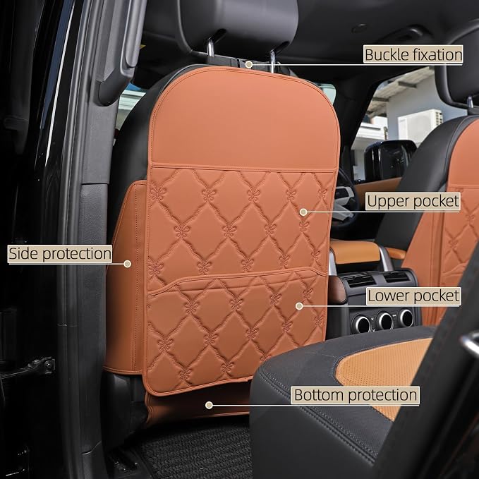 Seat Back Protector w/Dual Pockets,Guards Seats from Kicks & Scuffs | Keeps seat backs looking new for a long time. Easy to install and clean. 2-piece set, size: 30in × 18in × 0.2in
