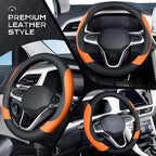 Coverado Car Steering Wheel Cover, Nappa Leather Black & Orange Steering Wheel Covers for Women, Universal 14-15 inch, Anti-Slip, Breathable Steering Wheel Protector