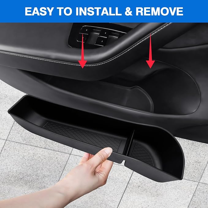 Door Side Storage Box and Trash Can for 2024 2025 2026 Refresh Tesla Model 3 Highland Accessories Front Rear Door Insert Slot Storage Tray Organizer Protector Garbage Bin with Trash Bags 6PCS