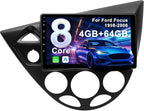 8Core 4G+64G Car Radio for Ford Focus 1998-2006: Upgrade Android 15 9" 1280 * 720P Touch Screen Stereo Head Unit CarPlay Android Auto, BT, WiFi 6, GPS, AM, FM, RDS, 36EQ, SWC, 1080P Backup Camera