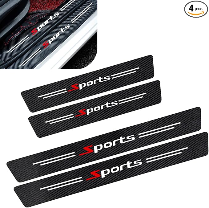 4 PCS Car Door Sill Protectors, Carbon Fiber Threshold Guard Sticker, Self-Adhesive Car Doors Step Guard Decal, Universal for Most Cars