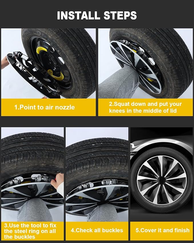 Hubcap Wheel Covers Hub Caps 17 Inch Set of 4 Black & Silver Universal Wheel Rim Cover R17 Stylish Car Decor Wheel Covers for Toyota Camry Nissan Mazda