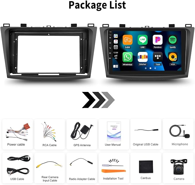 [4+64G] 8-Core Qualcomm Android 15 Car Radio Stereo for Mazda 3 2009-2013 | 9 Inch Car Radio with Wireless Carplay&Android Auto Mirror Link Bluetooth 5.1 FM/RDS DSP WiFi GPS SWC