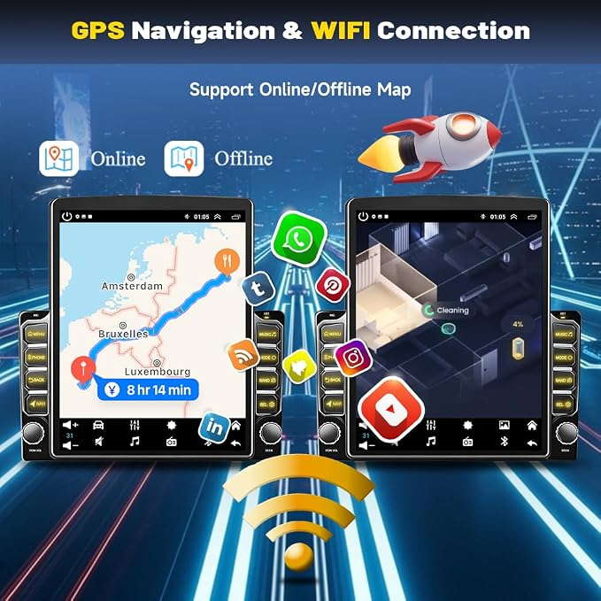 4+64G 9.7" Android 14 Car Radio Stereo for Ford Mustang 2005 2006 2008 2009 | Double Din Touchscreen for Mustang Radio Head Unit w/Wireless CarPlay Android Auto Bluetooth GPS 5G WiFi FM SWC Backup Camera