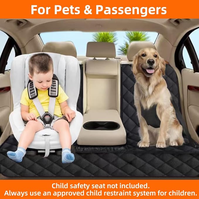 Dog Car Seat Cover for Back Seat, Upgraded Thickened Matte Fabric, Waterproof Car Seat Protector, Non-Slip Backseat Cover for Dogs in Car, Armrest Compatible, Fits Most Cars SUVs & Trucks