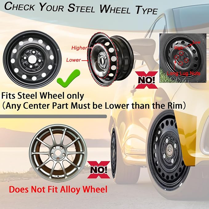 Hubcap Wheel Cover Replacement R16 Hub Caps Universal-Fit Steel Wheel Rim Cover ABS Material Exterior Accessories for Car Truck SUV -Set of 4（16-inch，Silver-Black）