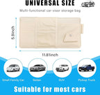 Car Sun Visor Organizer, Leather Personal Belonging Storage Pouch with Zipper, Car Visor Storage Pouch Sunglasses Holder, Auto Interior Accessories Pocket Organizers (Beige)