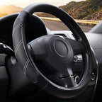 Black Line Punching Car Steering Wheel Cover, Microfiber Leather Sports, 14.5-15 in Universal Leather Wheel Covers, Breathable Fashion Anti-Slip, Steering Wheels Accessories for Men Women