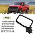 Left Driver Side Mirror Compatible With 2019-2025 Chevy Silverado 1500 With Power Glass Power Folding Heated Turn Signal Puddle Lights Mirror Memory Blind Spot Black Replace#84898867(14Pins)