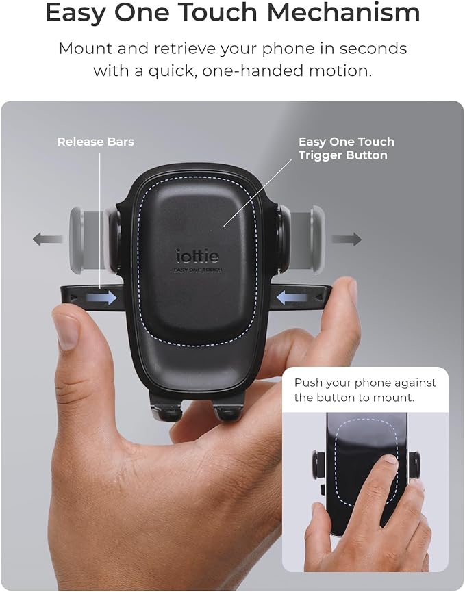 Easy One Touch Advanced Phone Mount for Tesla Model 3 and Model Y Screens - Universal Cell Phone Holder for iPhone, Google, Samsung, Moto, LG, and All Other Smartphones Black