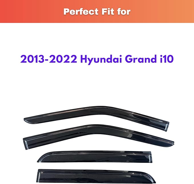 KPY Rain Guards Fit for 2013-2022 Hyundai Grand i10, Out-Channel Window Visors Vent Wind Deflectors 4PC, Car Accessories for 13-22 Grand i10