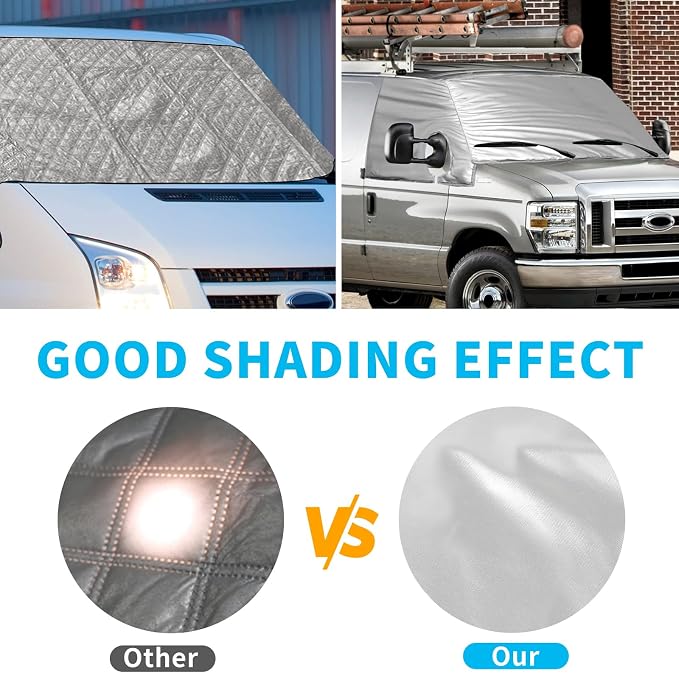 Silver RV Windshield Cover for Ford E-Series 2003-2026 | Fits Econoline E150 E250 E350 E450, Hail Protector, Waterproof Snow Cover