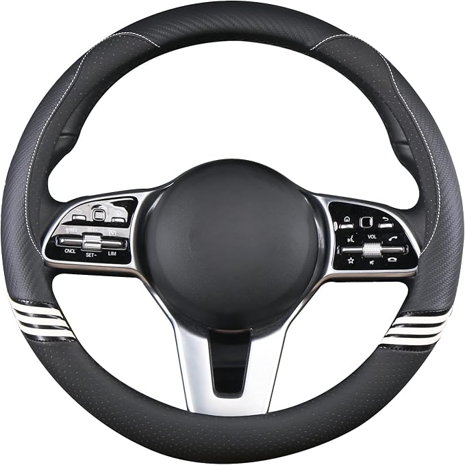Cute Steering Wheel Cover for Women Men Leather Universal 15 inch,Black