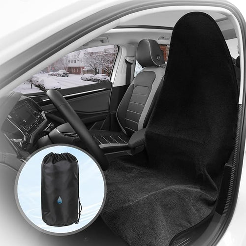 1PC Waterproof Towel Car Seat Cover - 525g Heavy Duty 3-Layer Microfiber Sweat Protector for Bucket Seats - Non-Slip Machine Washable Universal Fit for Gym, Yoga, Beach, Pets & Outdoors-Black