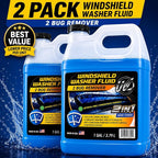 2-in-1 Windshield Washer Fluid 2-Pack (1 Gallon Each, 256 fl oz Total) – Ready to Use, Streak-Free Formula, All-Weather Cleaning, Removes Bugs, Dirt & Road Grime – Premium Windshield Cleaner