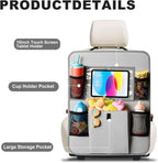 Car Backseat Organizer with Tablet Holder, 6 Storage Pockets Seat Back Protectors Kick Mats for Kids, Car Seat Protector for Road Trips 2 Pack (Grey)