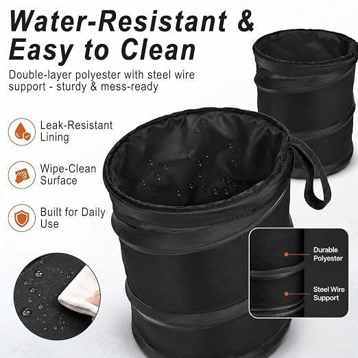 2 PCS Instant Pop Up Trash Can – Collapsible Waterproof Mini Trash Can for Car, 2 Gallon, Hanging on Headrest, Leak-Proof Lining, Portable for Road Trip, SUV, Truck, Sedan
