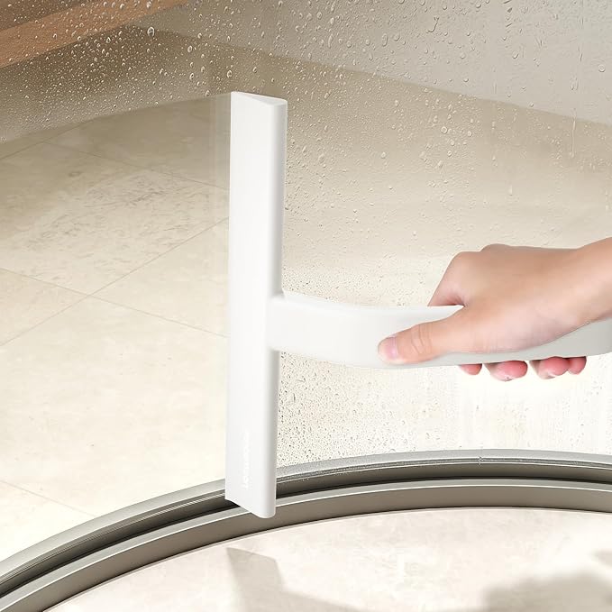 JustHang Shower Squeegee for Glass Doors, All-One-Piece Award-Winning Silicone Squeegee with Built-in Hook for Bathroom, Window, Mirror, Tile Wall,Car, Streak-Free Cleaner Tool,10-Inch White