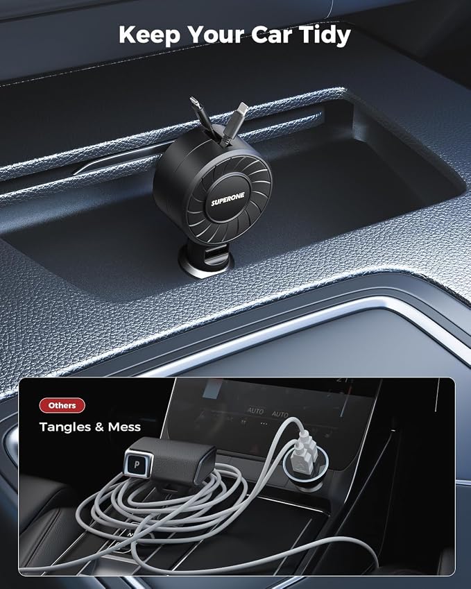 Retractable Car Charger, Small iPhone Car Charger Fast Charging, Car Phone Charger with USB C and Apple Cord, Car Charger Adapter Compatible with iPhone 17/16/15/14/13 Samsung Galaxy and More