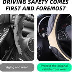 15 Inch Car Leather Steering Wheel Cover, Automotive Accessories Elastic Breathable Anti-Slip Soft Wheel Protector Fits Men and Women, Suitable for SUVs, Trucks, Vehicles and RVs (Beige)
