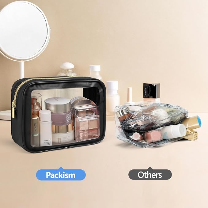 Clear Makeup Bag - TSA Approved Toiletry Bag for Carry-on & Checked Luggage, Water Resistant Car Storage Organizer with Reinforced Seams