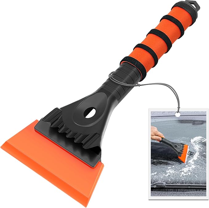 Ice Scraper for Car Windshield, 5 inches Wide TPU Blade, Frost Remover with Ergonomic Foam Grip for SUV Truck Glass Window (Orange)