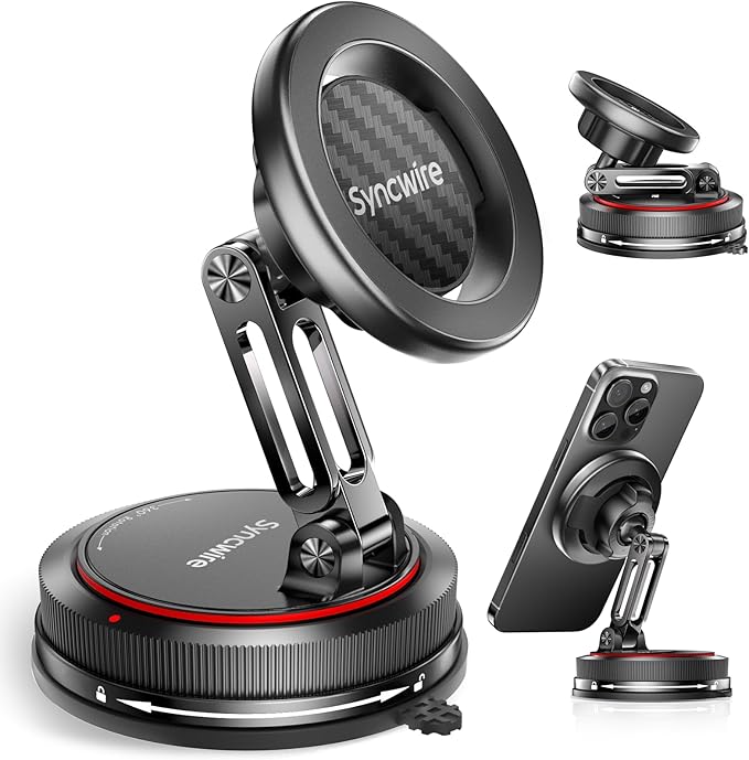 for MagSafe Car Mount [2-Axis Design] Nano Adhesive Gel + Suction Cup Magnetic Phone Holder for Dashboard & Windshield, 360° Adjustable for iPhone 17 16 15 14 13 12 11, Samsung, Carbon Fiber