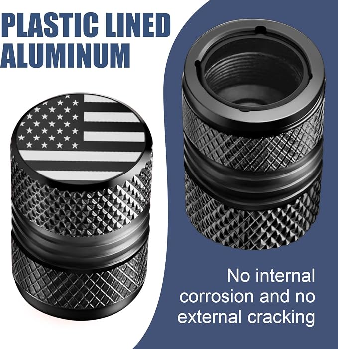 Tire Valve Stem Caps for Car American Flag Tires Air Caps Cover 8 Pack Corrosion Resistant Premium Alloy Universal for SUV Truck Motorcycle Bike Black