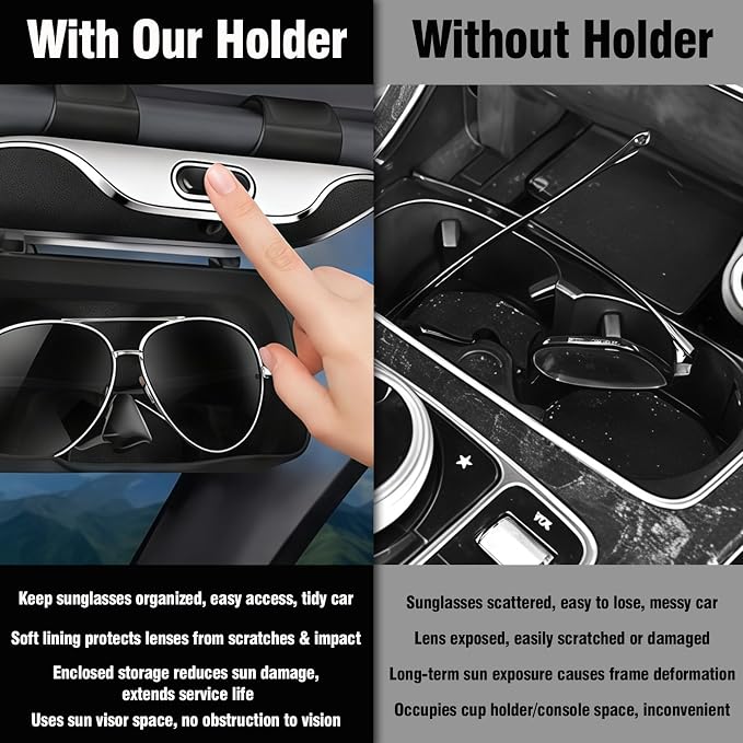 Sunglasses Holder for Car Sun Visor – Soft Vehicle Interior Glasses Organizer Box Accessories,Protective Automotive Eyeglasses Storage Case Hanger,Universal for SUV Sedan Truck (Black)