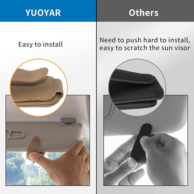 2 Packs Magnetic Sunglass Holder for Car Visor (Beige) | Magnetic Interior Car Accessories