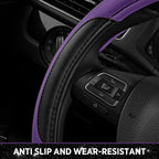 Leather Steering Wheel Cover - Made with PVC Leather - Anti-Slip, Universal Fit 14 1/2 inches to 15 1/2 inches - Purple