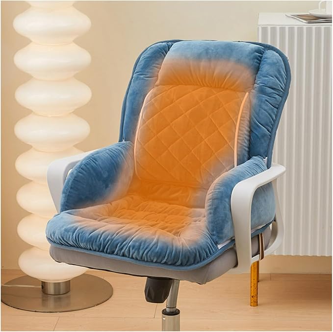 USB Heated Seat Pad Cushion for Office Chair | 3 Heat Levels,Time Setting | Large Heating Area Heated Seat Pad Cover with Lumbar support for Home & Office, Wheelchair(Blue-Gray)