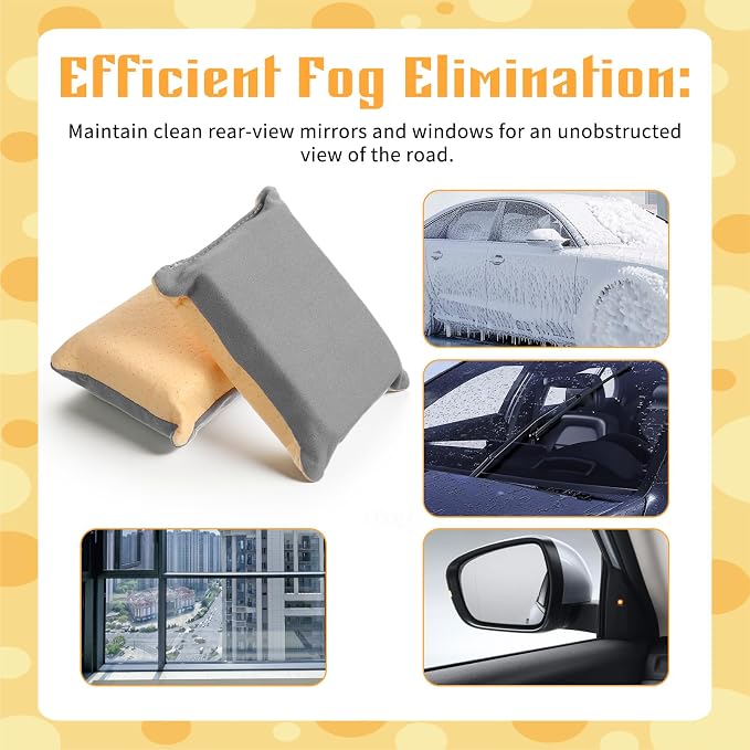 Windshield Defogger Sponge, 2 PCS Non-Woven Absorbent Sponges Glass Window Defogger for Car Windshield, Double-Sided Fleece Glass Sponge for Auto Glasss Interior Cleaning (Grey+Yellow)
