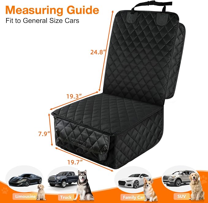 Waterproof Front Seat Car Cover, Full Protection Dog Car Seat Cover with Side Flaps, Nonslip Scratchproof Front Seat Cover Fits for Cars, Trucks, SUVs, Jeep